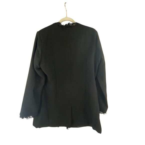 Venus Womens Black Fringe-Trim Textured Open Front Long Jacket Sz 12 Whimsygoth - Picture 2 of 5